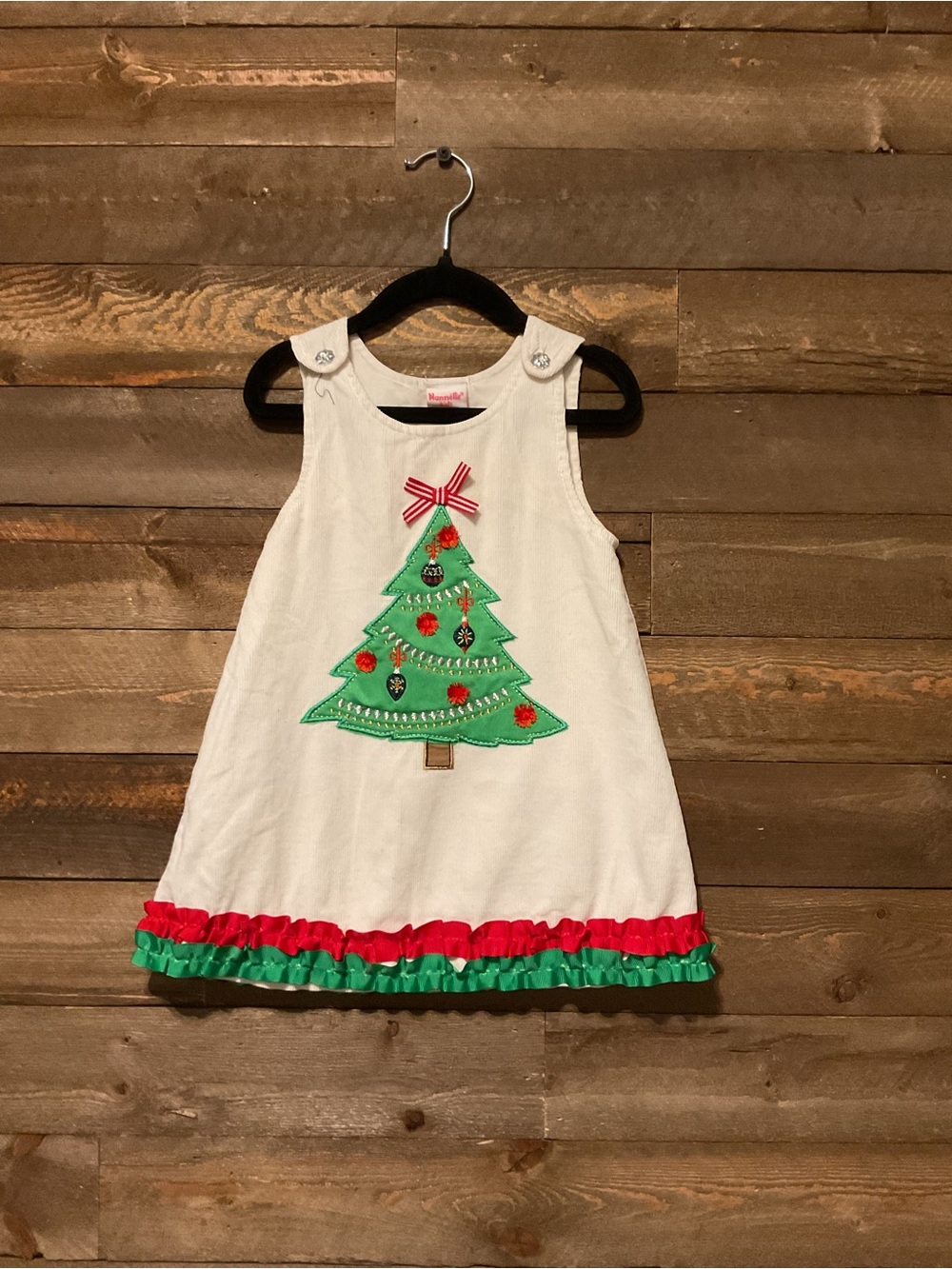 Nannette Kids White Corduroy Sleeveless Christmas Tree Dress Size 2T